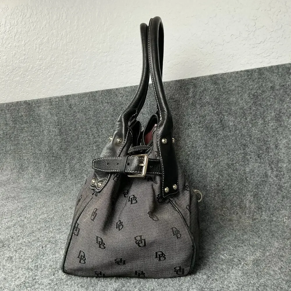 Vintage Dooney & Bourke Gray/Black Tulip Satchel Logo Purse With Clip